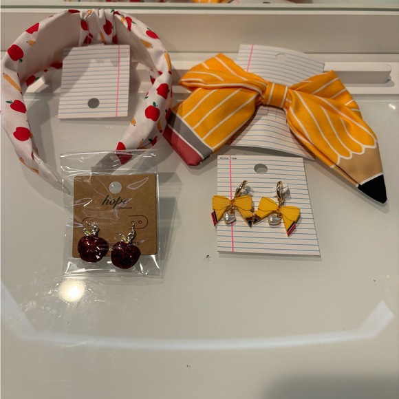 Women's 4 Piece Teacher Gift hair bow matching earrings, headband apple … - Picture 14 of 16